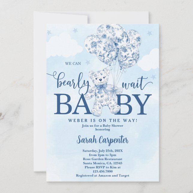 Vi kan vänta tills Toile Baby Shower Boy Inbjudningar (Framsida)