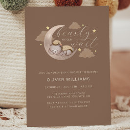 Vi kan vänta tills Unge Brown Måne Star Baby Showe Inbjudningar