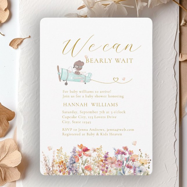 Vi kan vänta! Wildblomma, babyskor Inbjudningar (We Can Bearly Wait! Wildflower, Baby Shower Invitation)