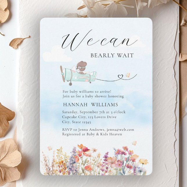 Vi kan vänta! Wildblomma, babyskor Inbjudningar (We Can Bearly Wait! Wildflower, Baby Shower Invitation)