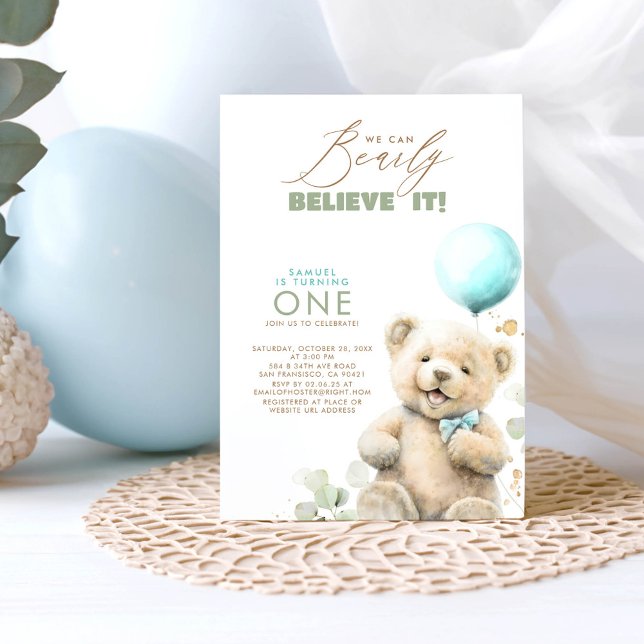 Vi kan verkligen tro det - Nalle 1:a födelsedag Inbjudningar (We Can Bearly Believe It - First Birthday Invitations)