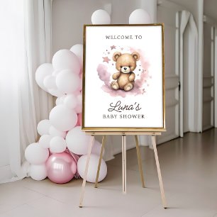 Vi kan Vi väntar knappt Rosa Baby Shower Välkommen Poster