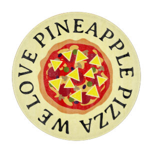 Vi kärlek, ananas pizza, lustigt runt glas