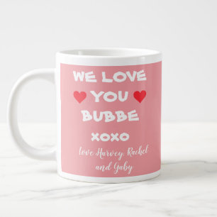 Vi Kärlek Bubbe Personlig Rosa/Vit + Hjärter Jumbo Mugg