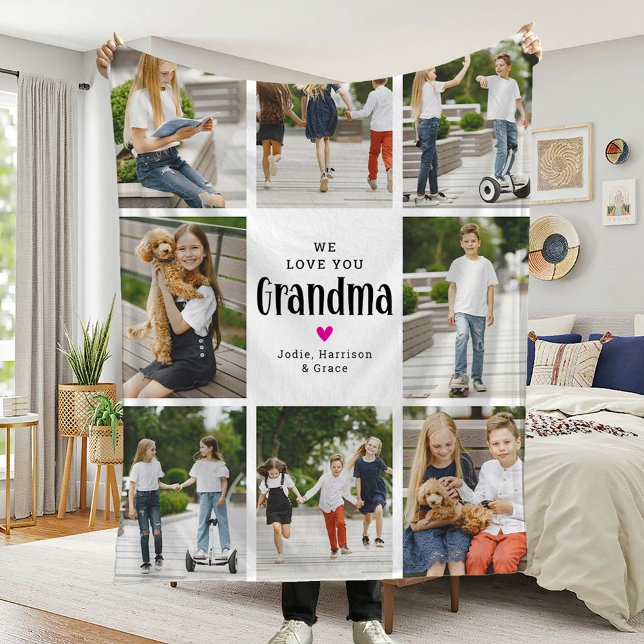 Vi Kärlek dig Grandma Photo Collage Gift Fleecefilt (Skapare uppladdad)
