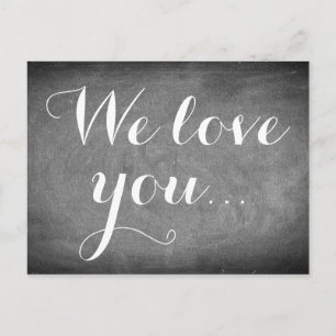 Vi kärlek dig, Handskrift Typography Black White Vykort