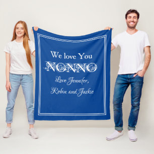 "Vi Kärlek dig NONNO" Personlig Blue and White Fleecefilt