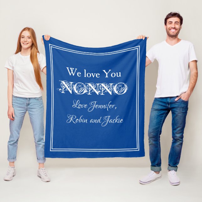 "Vi Kärlek dig NONNO" Personlig Blue and White Fleecefilt (På plats)