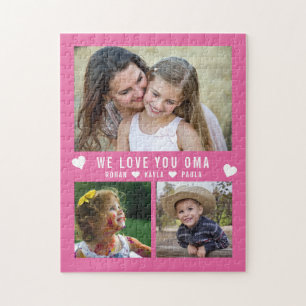 Vi Kärlek dig Oma 3 Photo Collage Rosa Grandma Pussel