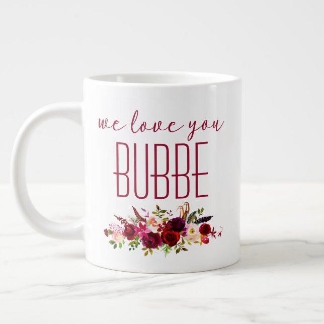 Vi Kärlek du Bubbe Burgundy Blommigt Jumbo Mugg (Vänster)