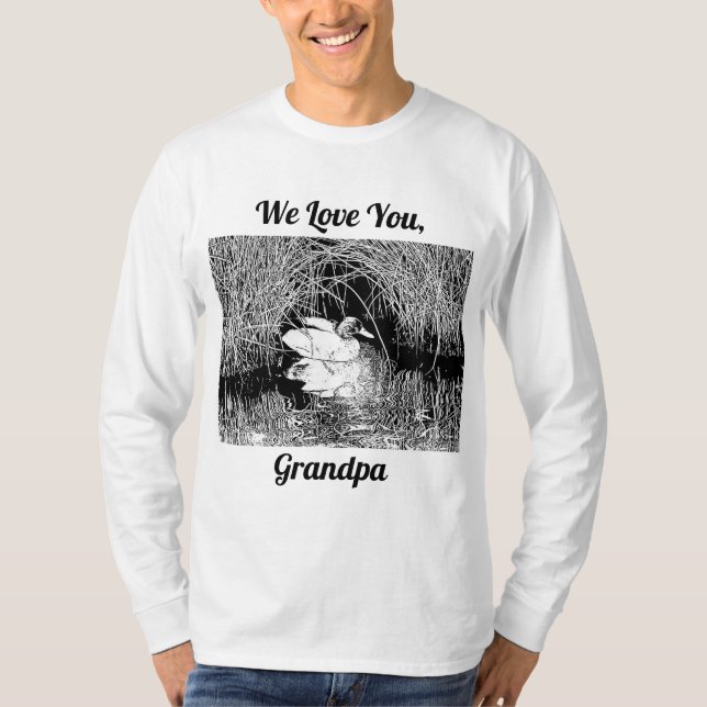 Vi Kärlek Du Grandpa Black och White Anka Älskare T Shirt (Framsida)