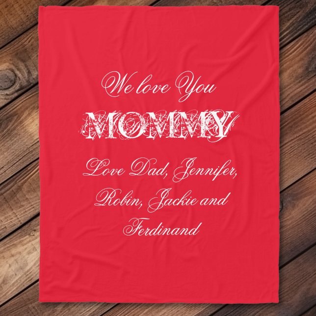 "Vi Kärlek du Mammor Chic Röd för anpassade namn Fleecefilt (We Love You (Mommy, Mother,, Mum, Mom etc.' Custom Names Chic Red Fleece Blanket.)