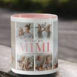 Vi Kärlek du Mimi Photo Collage Mugg<br><div class="desc">Ett kaffe mugg för en speciell mormor med en 6 fotosamlingsmall för barnen,  ord "we kärlek you mimi" i ett sött rosa gradient-teckensnitt och ungarna namn.</div>