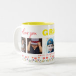 Vi kärlek du mormor Flowers 5 Foton Keepsaké Två-Tonad Mugg<br><div class="desc">Cute Vi kärlek du Grandma Flowers 5 Photos Keepie Two-Tone Coffee Mugg. Handritade blommor i vackra vår färg och fem bilder av barnbarn. Texten "Vi kärlekar dig mormor" är i modern form och trendiget svart skript och rött fet typsnitt. Skapa din egen personlig för en mormor för Mor dag, födelsedag...</div>