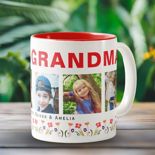 Vi kärlek du mormor Flowers 5 Foton Keepsaké Två-Tonad Mugg (Skapare uppladdad)