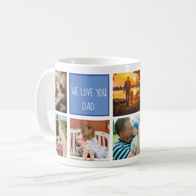 Vi kärlek du pappa familjeminnen fotokollage blue kaffemugg (Framsida vänster)