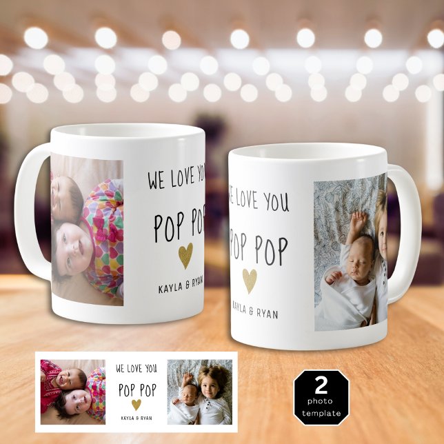 Vi Kärlek du pop Pop 2 Photo Collage Grandpa Kaffemugg (We Love You Pop Pop 2 Photo Collage Grandpa Coffee Mug
)