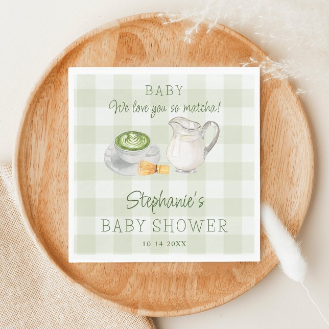 Vi Kärlek du så Matcha Grönt Gingham Baby Shower Pappersservett (Skapare uppladdad)