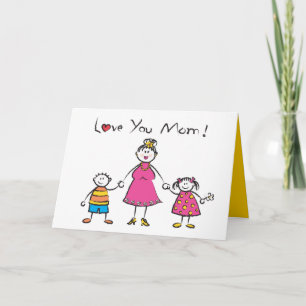 Vi Kärlek er Mamma Tecknad Family Lycklig Mors dag Kort
