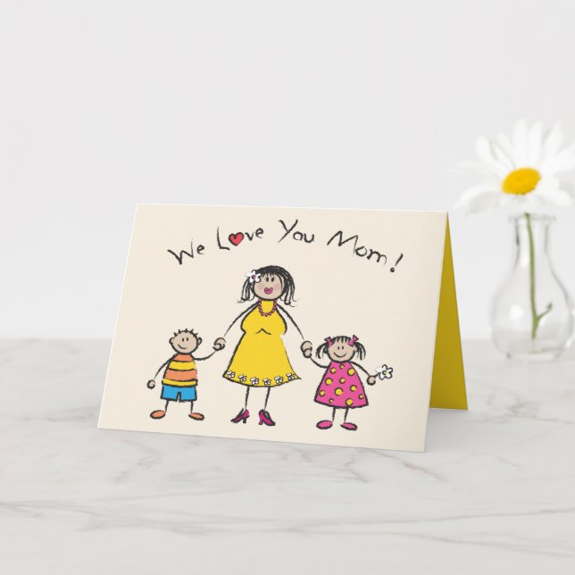 Vi Kärlek er Mamma Tecknad Family Lycklig Mors dag Kort (Liten växt)
