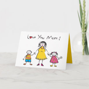 Vi Kärlek er Mamma Tecknad Family Lycklig Mors dag Kort