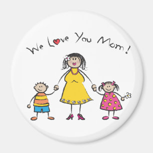 Vi Kärlek er Mamma Tecknad Family Lycklig Mors dag Magnet