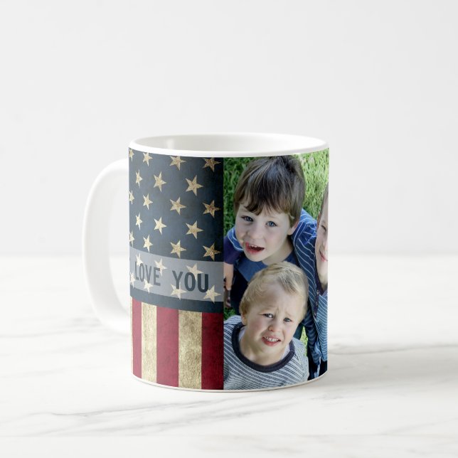 Vi Kärlek er militära morfar American Flagga Photo Kaffemugg (Framsida vänster)