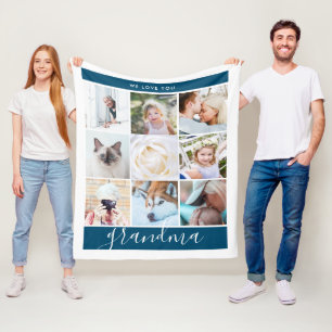 Vi Kärlek er mormor Anpassningsbar Photo Gift Navy Fleecefilt