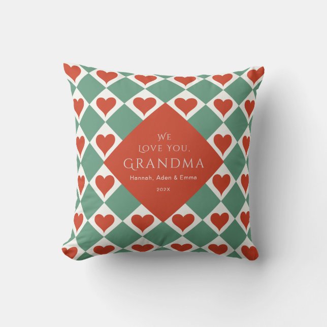 Vi Kärlek er mormor GILT Heart Red Grönt Kudde (Framsida)