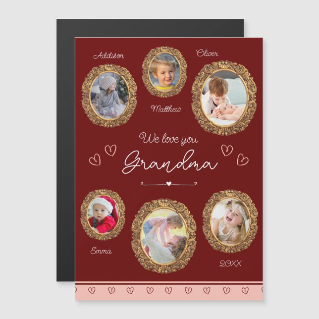 Vi Kärlek er mormor sex fotorött magnetkort (Fram/baksida)