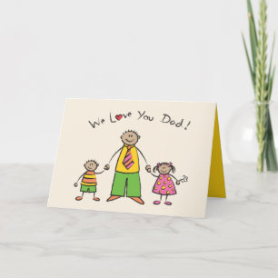 Vi Kärlek er Pappa Tecknad Family Lycklig Fars dag Kort