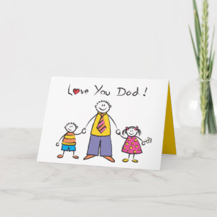 Vi Kärlek er Pappa Tecknad Family Lycklig Fars dag Kort