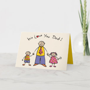 Vi Kärlek er Pappa Tecknad Family Lycklig Fars dag Kort
