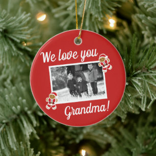 Vi kärlek Grandma Gingerbröd Red Photo jul Julgransprydnad Keramik