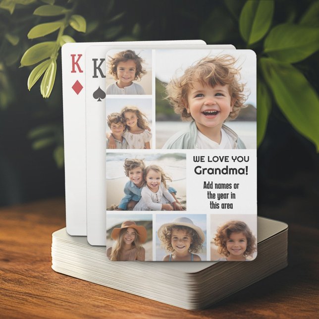 Vi Kärlek Grandma - Photo Collage med 7 foton Casinokort (Custom Poker Playing Cards)