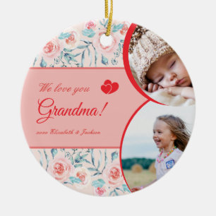 Vi Kärlek Grandma Rosa Blommigt Kid Photo jul Julgransprydnad Keramik