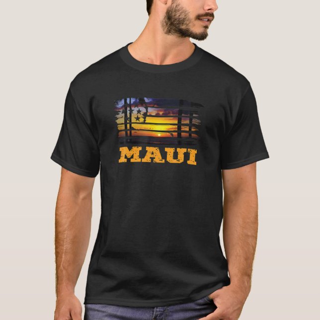 Vi Kärlek Maui, Hawaii USA, det amerikanska Flagga T Shirt (Framsida)