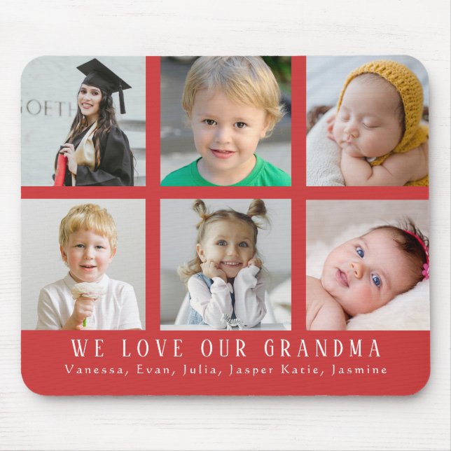 Vi Kärlek vår mormor |Barnbarn Photo Collage Red Musmatta (Framsidan)