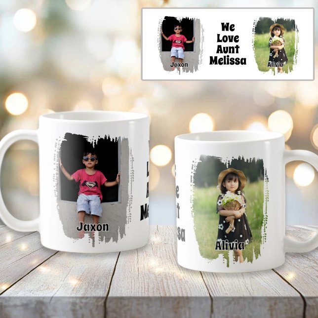 Vi Kärlek vårt Moster fullständiga Anpassade två f Kaffemugg (We Love Our Aunt Fully Customizable Two Photo Coffee Mug
)