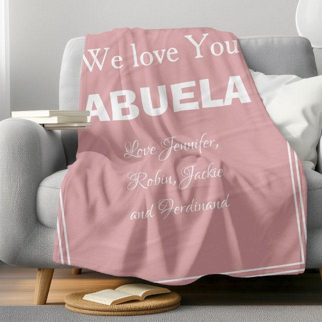 "Vi Kärlek You ABUELA" Personlig Mjuk Rosa Fleecefilt ("We Love You Abuela" Personalized Soft Pink Fleece Blanket.)