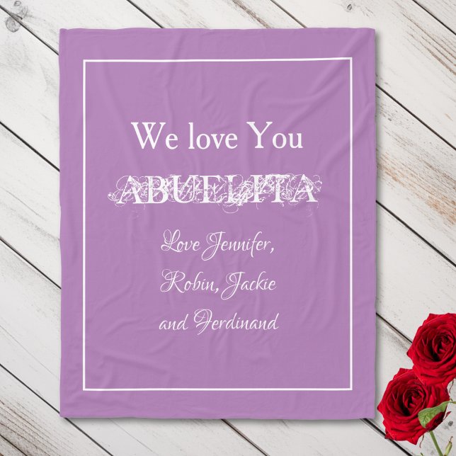 "Vi Kärlek You ABUELITA" egna namn Mauve Fleecefilt ("We Love You ABUELITA" Custom Names Soft Mauve Fleece Blanket.)