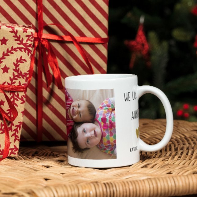 Vi Kärlek You Auntie 2 Photo Collage Kaffemugg (We Love You Auntie 2 Photo Collage Coffee Mug Best Holiday Or Birthday Gift for Aunt)