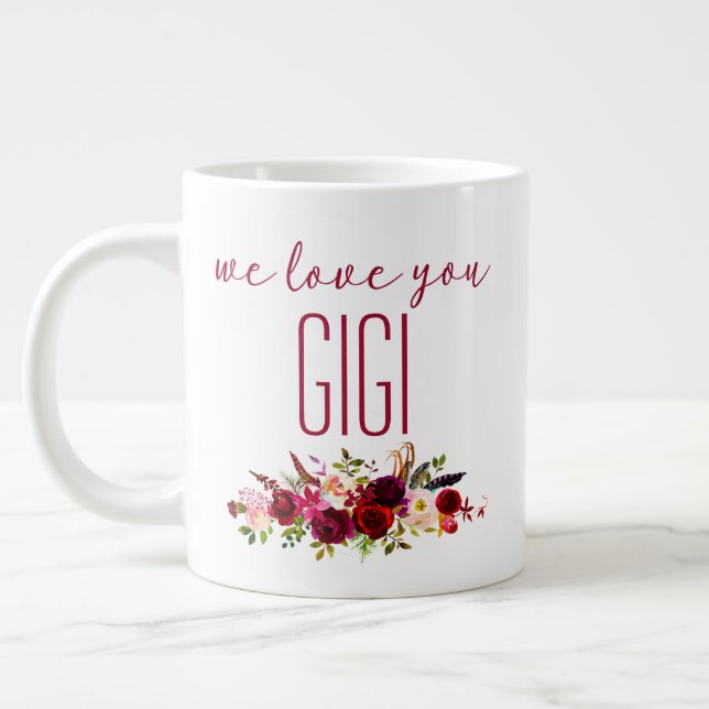 Vi Kärlek You Gigi Burgundy Blommigt Jumbo Mugg (Vänster)
