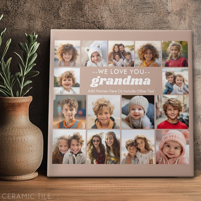 Vi Kärlek You Grandma - 15 Photo Collage Gallery Kakelplatta (Custom Tile)