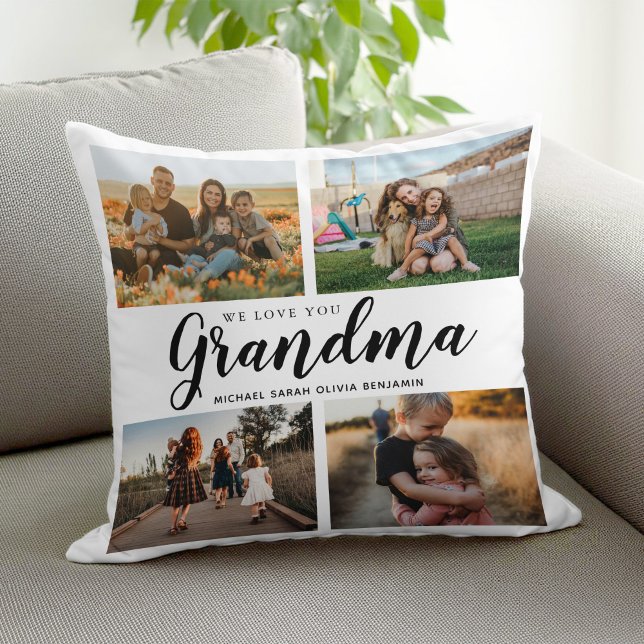 Vi Kärlek You Grandma 4 Photo Collage Kudde (Skapare uppladdad)