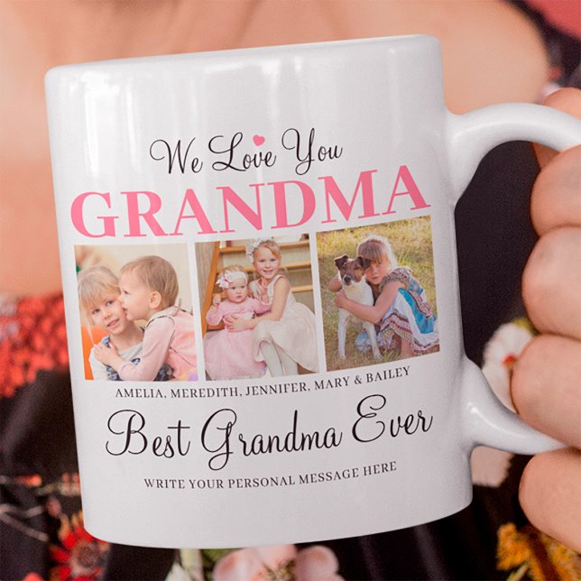 Vi Kärlek You Grandma Anpassningsbar Photo Collage Mugg (Best Grandma Ever Mug)