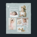 Vi Kärlek You Grandma Barnbarn Photo Collage Fleecefilt<br><div class="desc">Den här anpassningsbarnas filt säger "Vi Kärlek du farmor" i trendiget med moderna typsnitt tillsammans med barnens namn. En stilistigt arrangerad kollage som innehåller 5 av dina utvalda foton gör en underbar keepy att uppskatta genom åren. Handritade doodle-hjärtan framhäver designen för att tillföra ett tilltalande drag. Bakgrunden till färg som...</div>