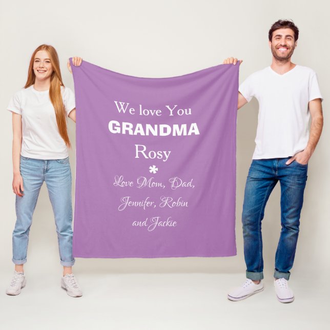 Vi Kärlek You Grandma Gift Script Kids Namn Chic Fleecefilt (På plats)