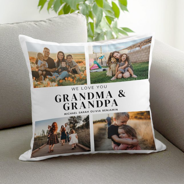 Vi Kärlek You Grandma & Grandpa 4 Photo Collage Kudde (Skapare uppladdad)
