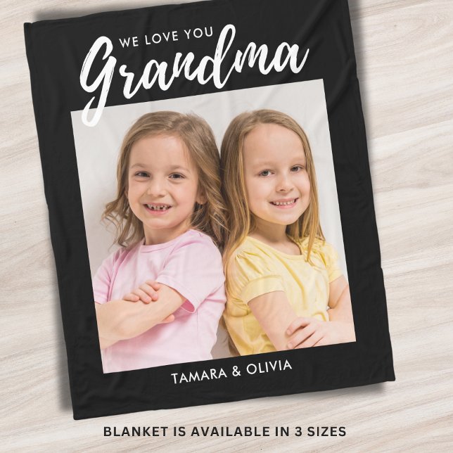 Vi Kärlek You Grandma One Photo Personlig Black Fleecefilt (Skapare uppladdad)